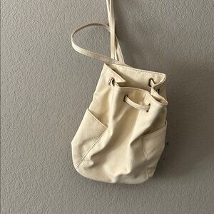Elegant Cream Leather Bucket Bag